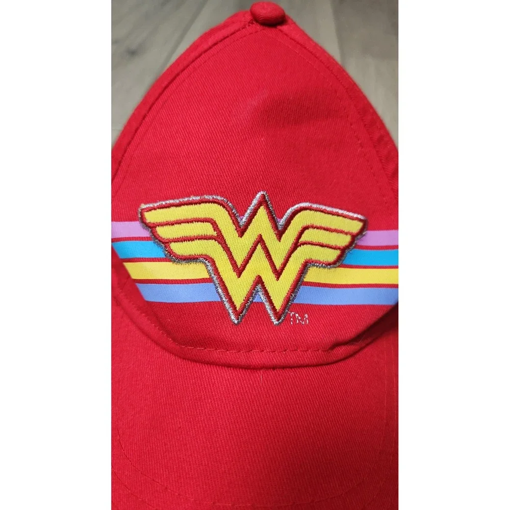 Wonder Woman Kids Red Baseball Cap Logo Rainbow Stripes Adjustable DC Comics